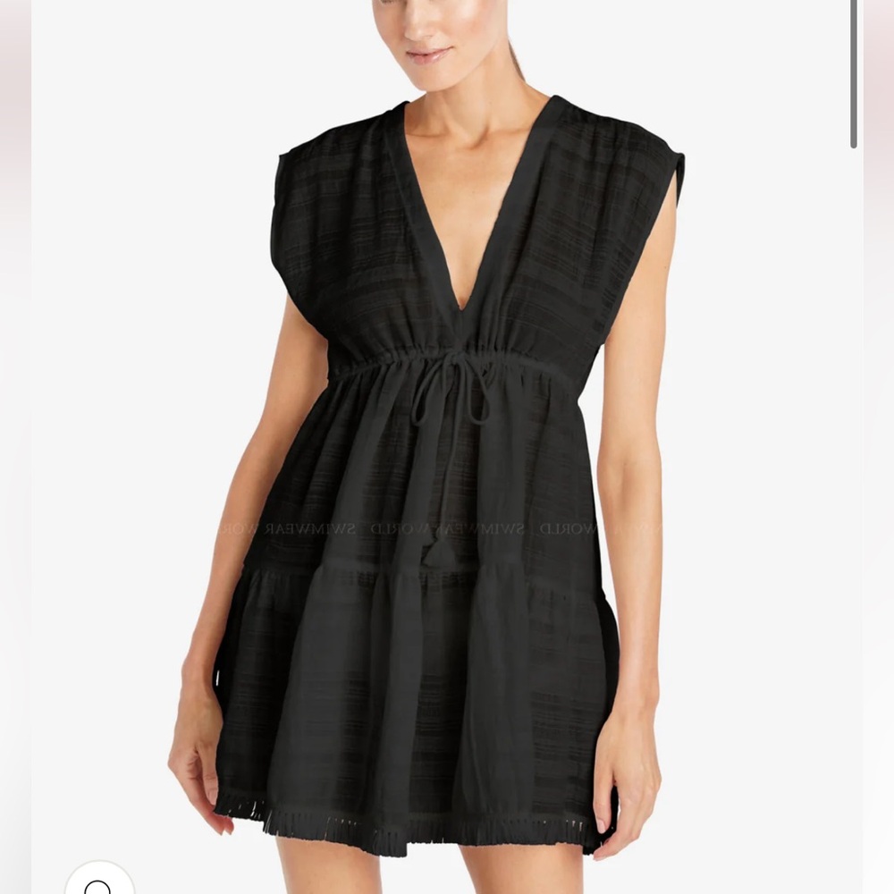 Robin Piccone Natalie flouncy dress textured swim cover up tie waist fringe